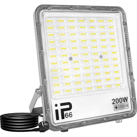 200W Projecteur Led avec Prise, 20000LM Spot Led Extérieur 6000K Blanc Froid, IP66 Etanche Éclairage de Sécurité Extérieur pour Patio Jardin Garage Terrasse Entrée Cour Entrepôt (1/5)