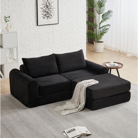 Canapé convertible Cord Schwarz modular mit beweglicher Fußstütze (1/5)