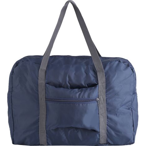 Grand sac de voyage pliable à roulettes, bagage à main bleu foncé, organiseur de rangement pour voyages.