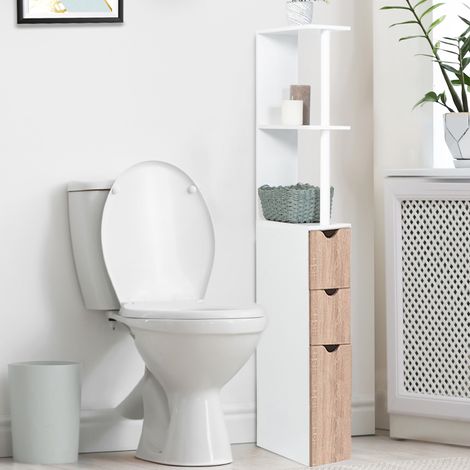 Mueble estantería para WC WILLY 3 puertas blanco y haya (1/4)