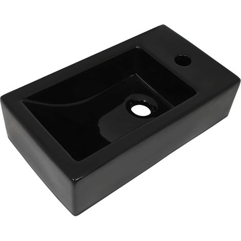 Lavabo vasque à poser Luxueux, avec trou de robinet Bac à laver, Céramique Noir 46 x 25,5 x 12 cm OIB4863E (1/5)