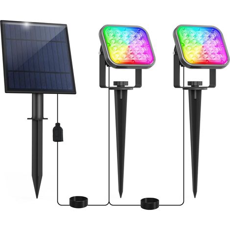 Spot Solaire Extérieur, 2 en 1 Lumiere Exterieur Solaire RGB, Auto ON/OFF, 2 Modes, Étanche IP65 Lampe Solaire Exterieur avec Piquet pour Jardin, Cour, Allée, Porche (1/5)