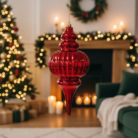 Pendente per albero di Natale laminato decorazioni natalizie, da 25 cm -Rosso (1/5)