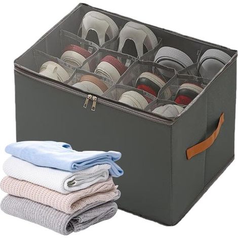 Schuhaufbewahrungsbox,Geeignet für 8 Paar Schuhe,Großer Schuhorganizer mit Fächern und Deckel,Grau,43 x 43 x 32 cm (1/5)