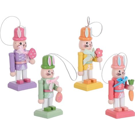 Lot de 4 Figurines de Casse-Noisette en Bois de Lapin pour Décoration de Pâques, Ornements Élégants pour Fête et Centre de Table (1/5)