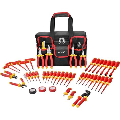 Jeu de Tournevis Isolés 50PCs, Ensemble d'Outils Isolés pour Électriciens Professionnel 1000 V, avec Embouts Magnétiques, Clé Hexagonale à Poignée en T et Testeur de Tension Unipolaire (1/5)