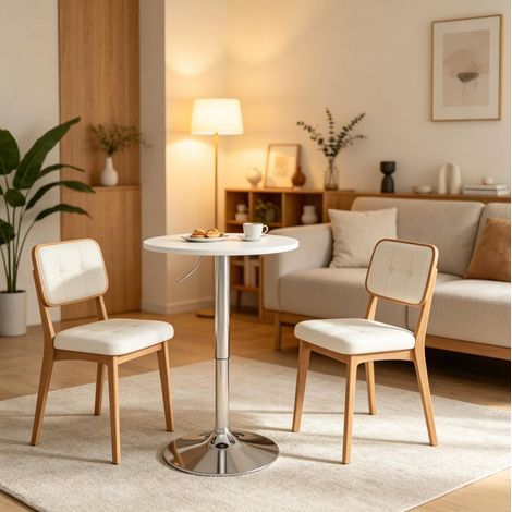 OKWISH Höhenverstellbarer runder Stehtisch aus MDF und Metall Ø 60 cm Weiß (1/4)
