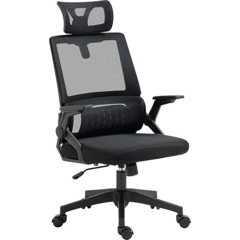 Fauteuil de bureau réglable tissu maille polyester dossier ergonomique inclinable pivotant Noir