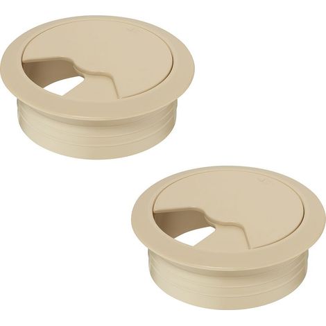 Passe-câble bureau rond encastrable 60mm en plastique beige – Gestion des câbles pour ordinateurs et écrans – Installation facile (1/2)