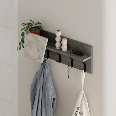 Mensola Appendiabiti da Parete 74x15,7x 26 cm Attaccapanni Salvaspazio Grigio Retrò (1/4)