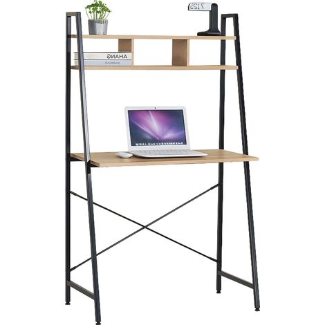 Mesa Escritorio con Estantería, Roble y Negro Oficina, Estantes y Estudio Simply 3 Huecos 86x142x46 cm