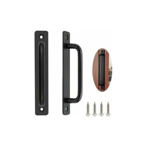 oignee Porte Coulissante 2 Pices Poigne de Porte de Grange Robuste Poigne Porte Coulissante Poignee Portail Exterieur Poignes de Porte Intrieure Extrieure avec Des Vis, Noir/212mm (1/5)