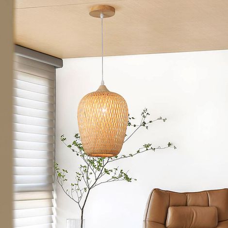Suspension en bambou tressé, Lustre style bohème, Petite lampe de plafond suspendue, Luminaire pour îlot central (sans ampoule) (1/5)