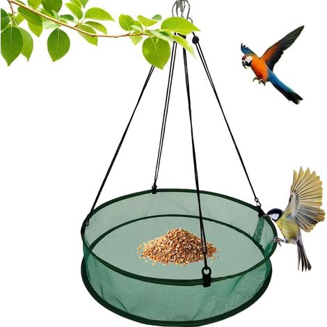 Mangeoire à oiseaux avec support de suspension réglable, panier de collecte de nourriture pour oiseaux, diamètre 50,8 cm, mangeoire à oiseaux, maille, ronde, distributeur de nourriture pour jardin, ba (1/5)