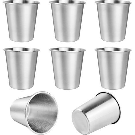 Lot de 8 gobelets en acier inoxydable, gobelets en acier inoxydable de 260 ml, gobelet de camping, gobelet en métal sans poignée, gobelet en acier inoxydable pour anniversaires, pique-nique, gobelet d (1/5)
