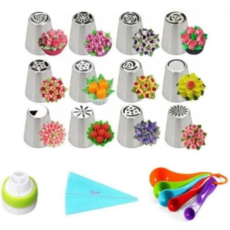 Gâteau Douilles Russes Douilles Buses Russe Fleur à Gâteaux en Acier Inoxydable Gouttes Douille de Décorations Outils Set (1/4)