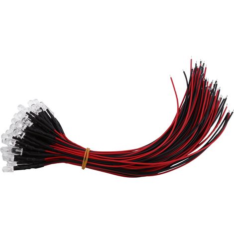 50 pcs pré-câblé 12 V eau claire Flash LED Diodes blanc rouge bleu lumière 5 mm lumière (5)
