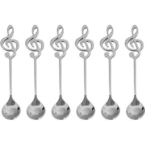 Set mit 6 niedlichen Edelstahl-Teelöffeln in Form von Noten (1/5)