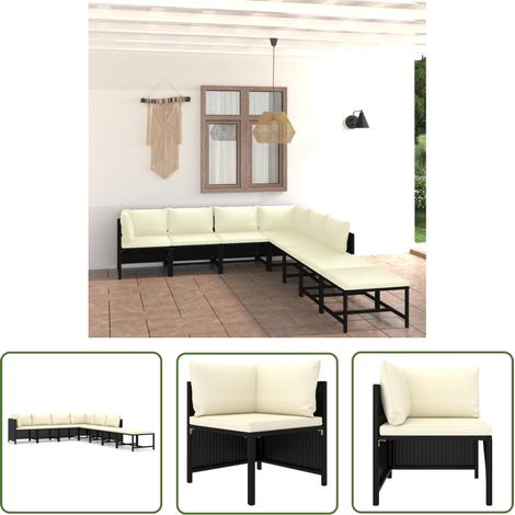 INLIFE Salon de jardin 8 pcs avec coussins Résine tressée Noir (1/5)