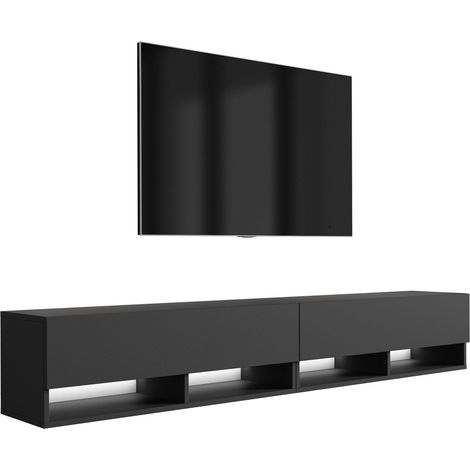 Meuble TV : (2 x 100) Noir mat, LED blanc, 200 × 32 × 34 cm (1/5)
