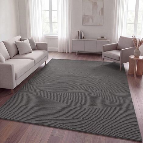 Shaggy Tapis Chambre Haut Poil Bohème Scandi Abstrait Unis Lavable Geometrique, Anthracite 8, 200x280 cm (1/5)