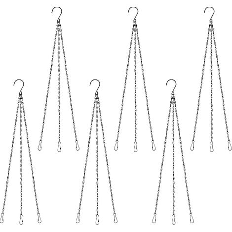 BEBUSINGOTO Paquete de 6 cadenas colgantes negras con ganchos para cestas, cadenas para macetas, cadenas de 3 puntos, cadenas colgantes para jardineras, comederos para pájaros, faroles y adornos (tama (1/5)