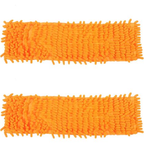Housse de balai chenille/microfibre 40 x 12 cm - Orange - Lavable et réutilisable pour sols, lot de 2 (1/5)