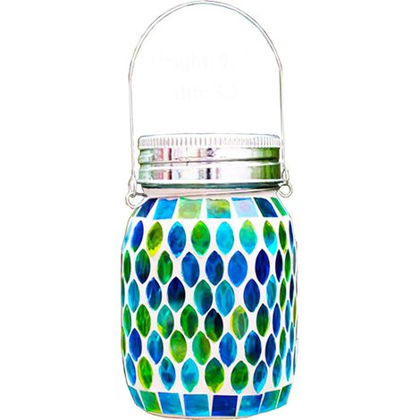 1 Lanterne solaire mosaïque, verre décoratif bleu beige, étanche IP44, éclairage jardin 8h, extérieur intérieur (1/5)