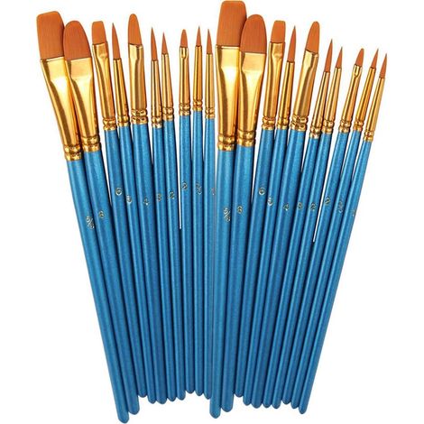 Brushes Peinture - Poils Nylon - Pour Acrylique Aquarelle Huile - 20 Pièces - 2 Sets - Filbert Plat Rond Liner (1/5)