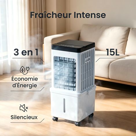 Ventilateur rafraîchissant multifonction 15L blanc ivoire panneau mécanique, réservoir d’eau amovible, blocs réfrigérants inclus pour les chaudes journées d’été (1/5)