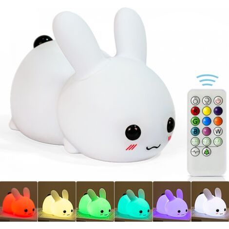 Veilleuse LED rechargeable, lampe lapin en silicone souple avec commande tactile réactive pour chambre de bébé, fille ou garçon (1/5)
