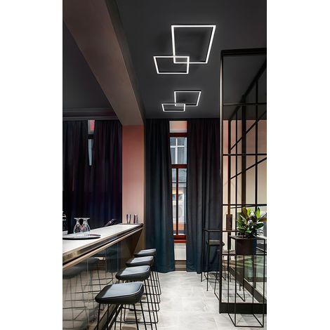 Plafonnier Led Carré En Aluminium Noir Mat 45W, Technologie Cct 3000K-4000K-6000K, Design Moderne Et Mince - Luminaire De Marque Perenz France