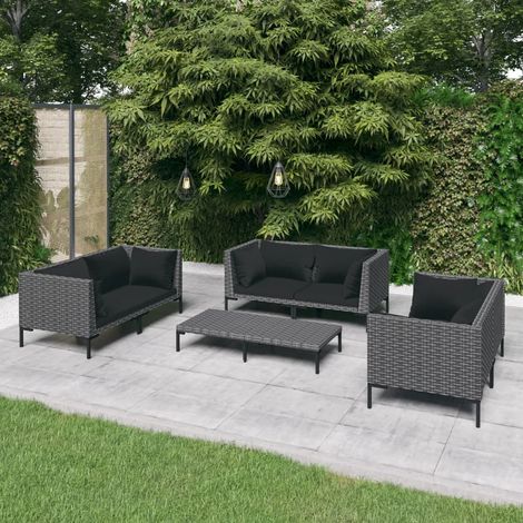 Salon de jardin 7 pcs,Mobilier de terrasse,Table et Chaise pour Relax avec coussins Résine tressée Gris foncé -YZ829521 (1/5)