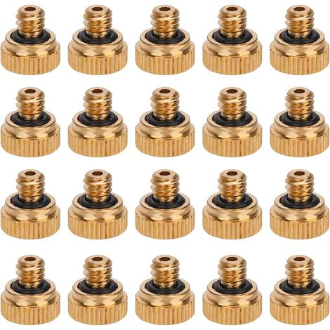 20pcs Buses de Brumisation en Laiton, Buses de Brumisation Filetées pour Tube 1/4 Système de Refroidissement Extérieur Humidification de l'Aménagement Paysager de Serre