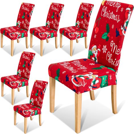 Wolketon Housses de chaises de Noël 6pcs Housse de chaise festive Décoration Protector Chair Cover Party Restaurant (1/5)