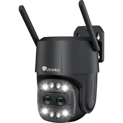 Ctronics PTZ Caméra Surveillance WiFi Extérieure avec 2 Objectif, Zoom Hybride 6X, Suivi Auto avec Zoom Auto, Détection Humaine, Vision Nocturne Couleur Noir (1/5)