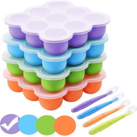 Boîte De Rangement Congélateur - Bac À Aliments Bébé En Silicone - 9 Compartiments Indépendants - 75 ml Par Alvéole - Violet (1/5)