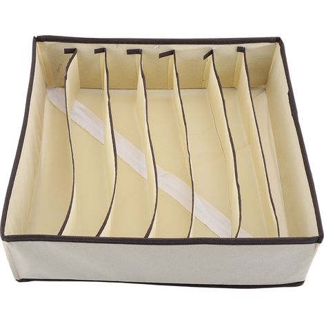 Boîte de rangement pliable et portable 7 compartiments pour soutien-gorge, chaussettes et sous-vêtements, séparateur durable en tissu. (1/5)