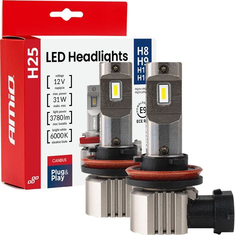 LED-Autolampen der Serien H25, Canbus, H8, H9, H11, H16, 12 V, 31 W, amio-04713 (1/5)