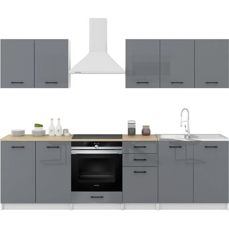 Dusine – Cuisine complète 7 éléments – Gris laqué – Longueur 2m60 – Éléments individuels pour agencement flexible – Fabrication européenne (1/3)