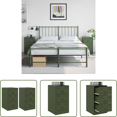 vidaXL Tables de chevet 2 pcs vert olive 34,5x39x62 cm acier (1/5)