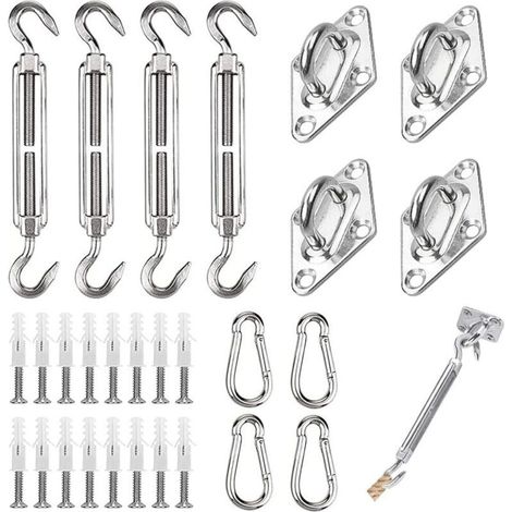 Kit de fixation pour voile d'ombrage en acier inoxydable 44 pièces - options de fixation triangulaires, carrées et rectangulaires (1/4)