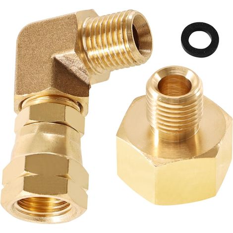 Adaptateur de gaz GPL - En laiton - Raccord coudé 90° 1/4" gauche + adaptateur de gaz GPL 1/2" R x 1/4" gauche - Pour réchaud à gaz, raccord à gaz, réchaud à tabouret, cuisine de camping (1/5)