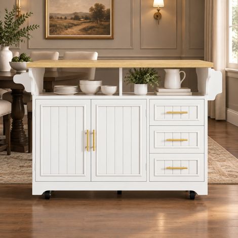 Isola cucina bianca estensibile con contenitore in MDF e metallo 143x80x95 cm FloraGrace (1/5)