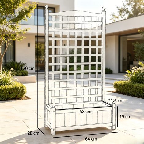 Jardinière avec treillis, potager surélevé dossier grillagé, support plantes grimpantes, structure élégante, uniquement avec jardinière (1/5)