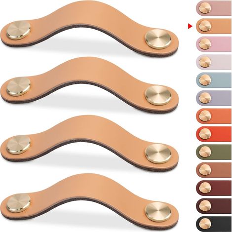 4pcs Poignée Meuble Cuir, Bouton Porte Placard Poignee Cuir Bouton de Tiroir, Poignee de Meuble Vintage pour Armoires, Commode, Cuisine, Salle de Bain (Beige, 128mm) (1/5)