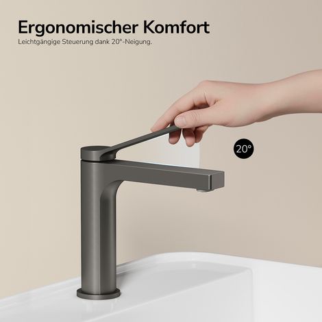 EMKE Waschtischarmatur Anthrazit 195 × 173 × 46 mm, Einhebelmischer aus Messing mit NEOPERL Strahlregler