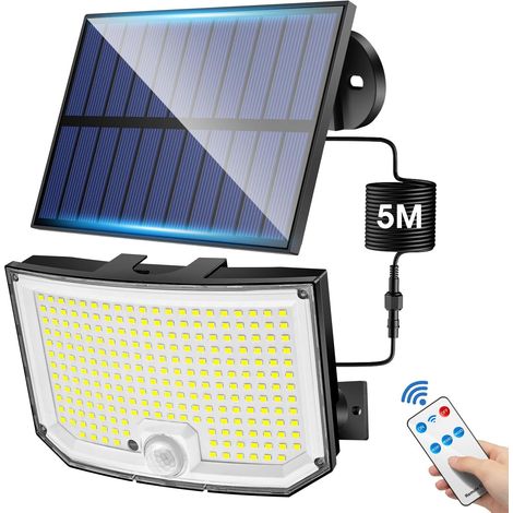 Solar-Außenlampe, 200 LED, 2000 lm, Solar-Außenleuchte, Bewegungsmelder, Solar-Außenbeleuchtung, 3 Modi und Fernbedienung, Solar-Flutlicht für den Außenbereich, 2200 mAh, Solar-Außenstrahler (1/5)