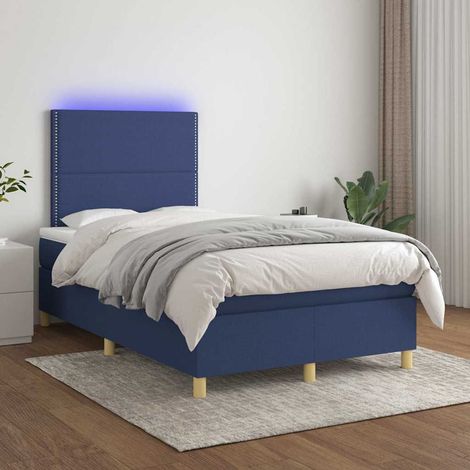 vidaXL Sommier à lattes de lit et matelas et LED Bleu 120x200 cm Tissu (1/5)