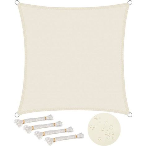 Voile d'ombrage carrée 3x3 m en polyester imperméable protection UV 93%, beige, coins renforcés (1/5)